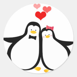 Sticker Rond Couples de pingouin