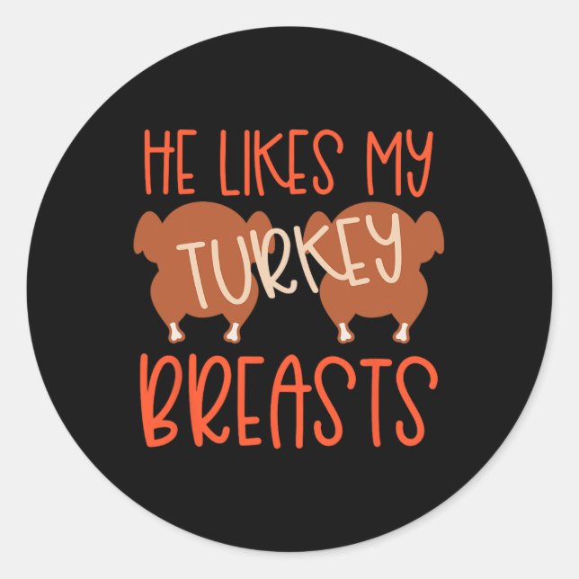 Sticker Rond Couples De Thanksgiving Turquie Breast Elle Aime M (Devant)