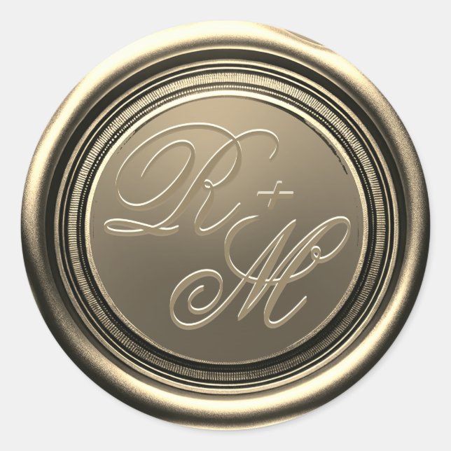 Sticker Rond Couples personnalisés Monogramme Or cire (Devant)