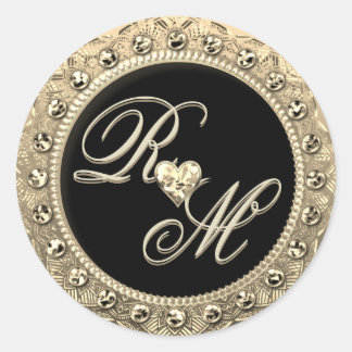 Sticker Rond Couples personnalisés Monogramme Sceau d'or
