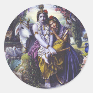 Sticker Rond Couples Tout-Attrayants Radha Krishna