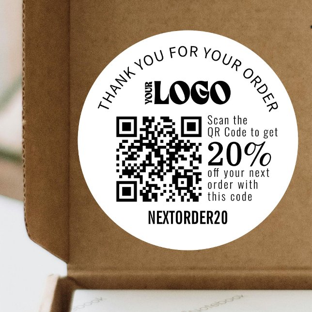 Sticker Rond Coupon de réduction QR Code Business Logo Blanc (Créateur téléchargé)
