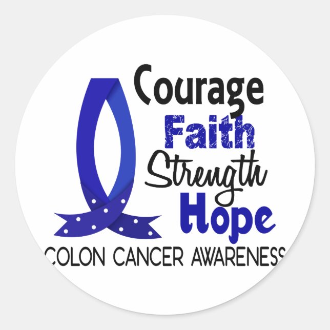 Sticker Rond Courage Foi Force Espoir Colon Cancer (Devant)