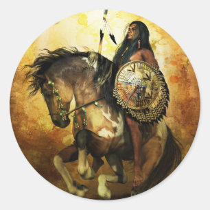 Sticker Rond Courage Native American Warrior
