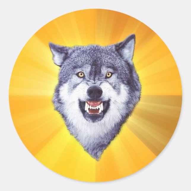 Sticker Rond Courage Wolf Conseil Animal Internet Mème (Devant)