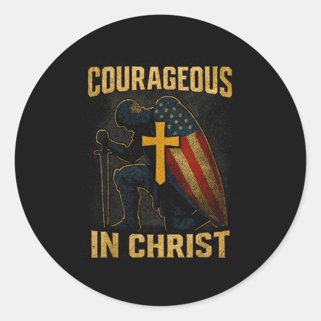 Sticker Rond Courageous In Christ Knight Cross Patriotic Usa Fl (Devant)