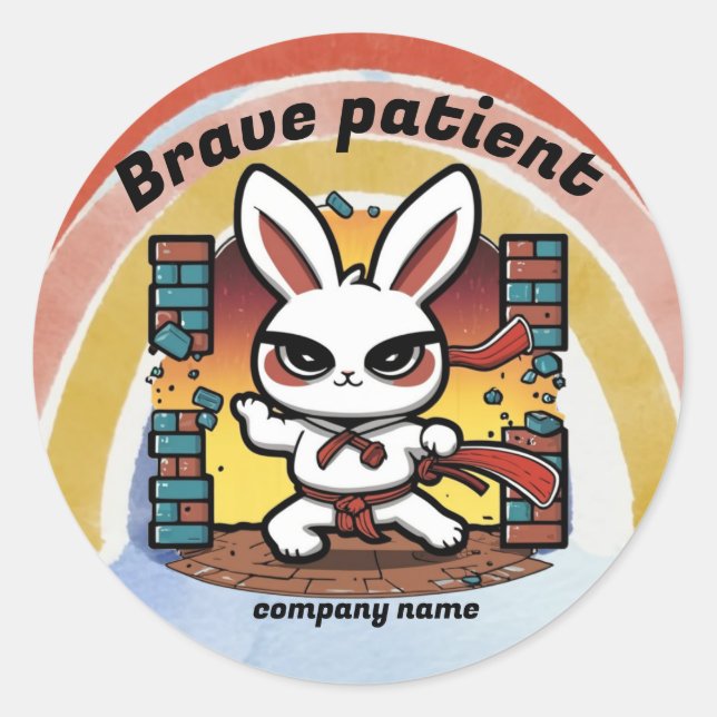 Sticker Rond courageux patienate karate bunny pour les enfants  (Devant)