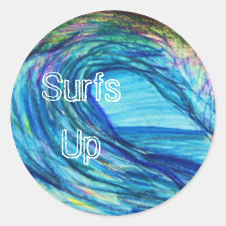Sticker Rond Courbe bleue, Surfs Up