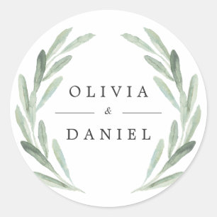 Sticker Rond Courbe d'aquarelle verte rustique Mariage simple
