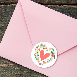 Sticker Rond Courbe de coeur florale classique