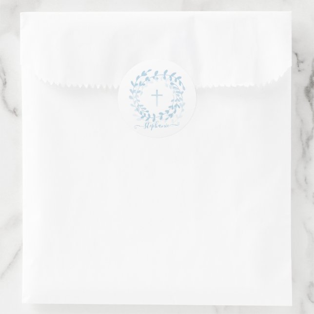 Sticker Rond Courbe et croix bleu communion (Sac)