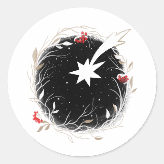 Sticker Rond Courbe moderne de Noël Star Berries (Devant)