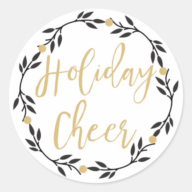 Sticker Rond Courbe noire de jour férié avec baies d'or, (Devant)