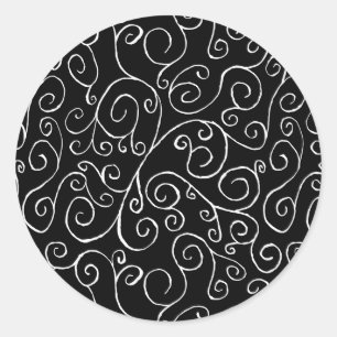 Sticker Rond Courbes de défilement blanches sur noir