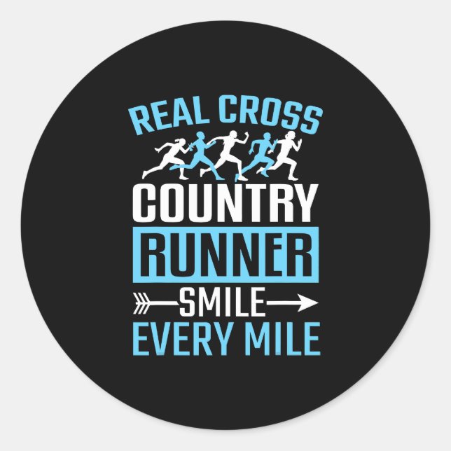 Sticker Rond Coureur de cross-country sourit tous les miles en  (Devant)