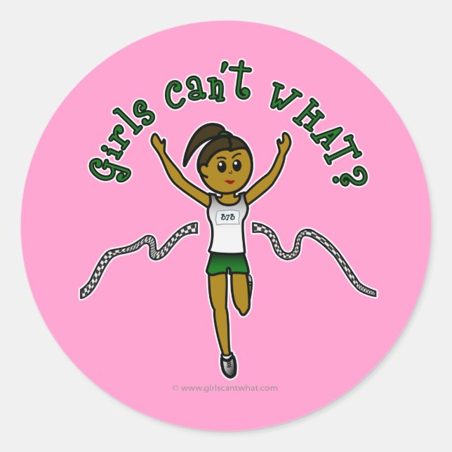Sticker Rond Coureur de fille noire en Uniforme vert (Devant)
