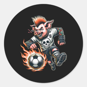 Sticker Rond Coureur de Mohawk de crâne de cochon punk de pied