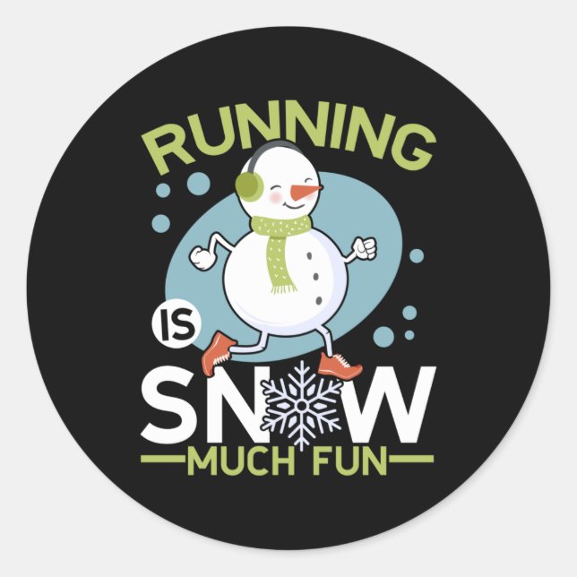 Sticker Rond Coureur d'hiver - Courir est neige beaucoup amusan (Devant)