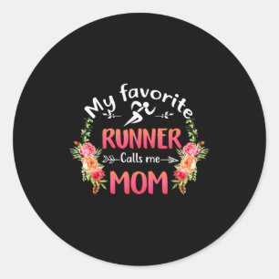 Sticker Rond Coureur favori appelle maman fleur course fête des