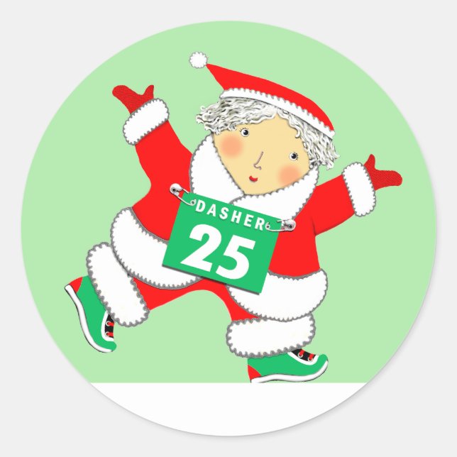 Sticker Rond Coureur Noël Fête de Noël (Devant)