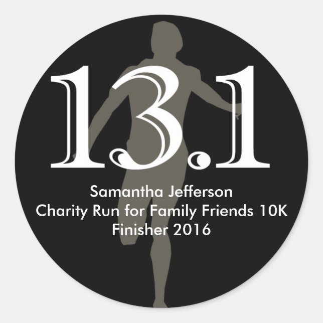 Sticker Rond Coureur personnalisé 13.1 Demi-marathon Keepsaké (Devant)