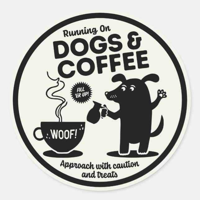 Sticker Rond Courir avec des chiens et du café  (Devant)