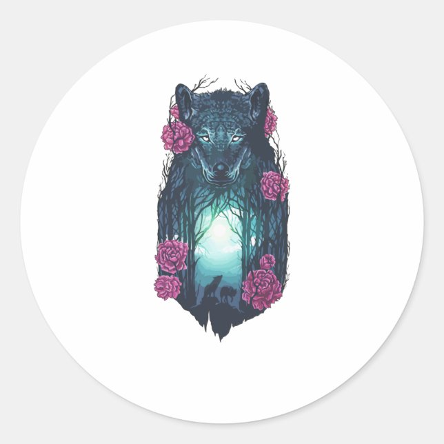 Sticker Rond Courir avec les loups (Devant)