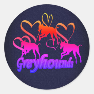 Sticker Rond Courir Greyhounds Coeurs Chien Arc-en-ciel