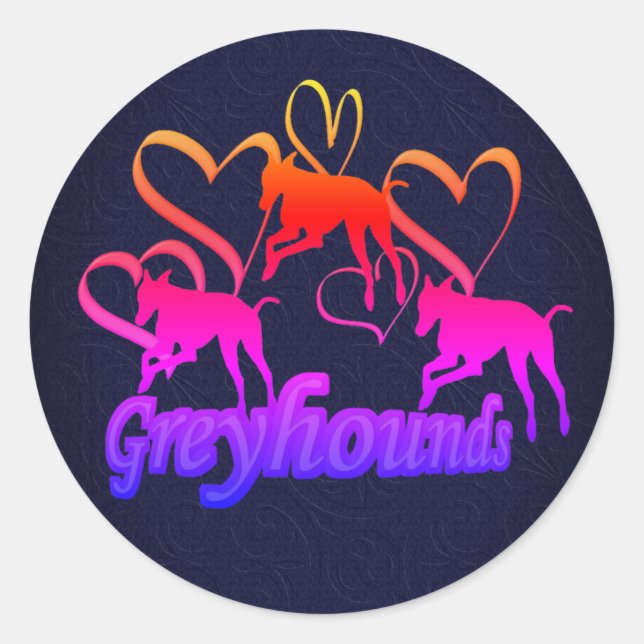 Sticker Rond Courir Greyhounds Coeurs Chien Arc-en-ciel (Devant)