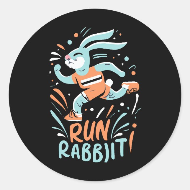 Sticker Rond courir lapin marathon coureur lapin mignon (Devant)