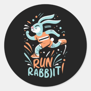 Sticker Rond courir lapin marathon coureur lapin mignon