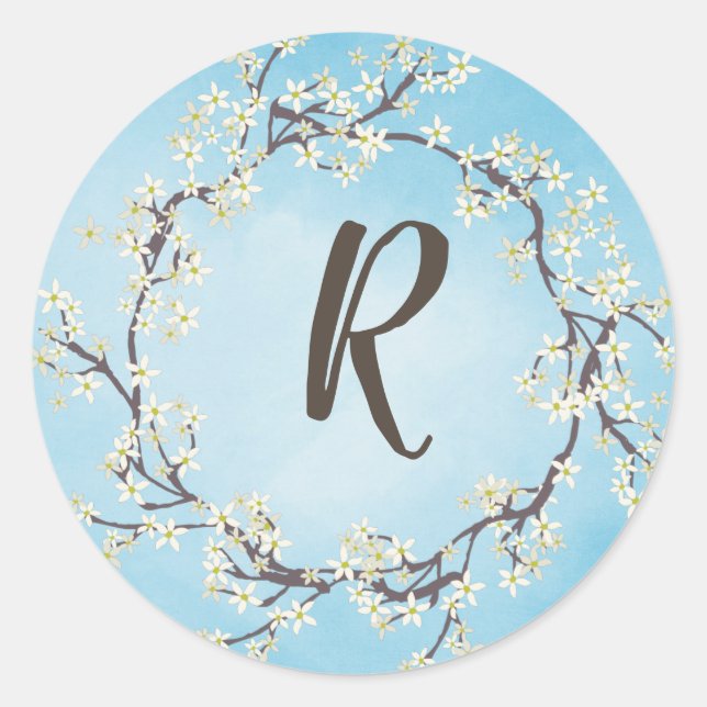 Sticker Rond couronne à brindilles florales avec monogramme (Devant)