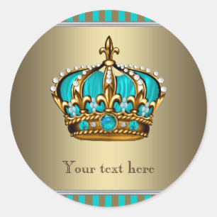 Sticker Rond Couronne bleu et or turquoise