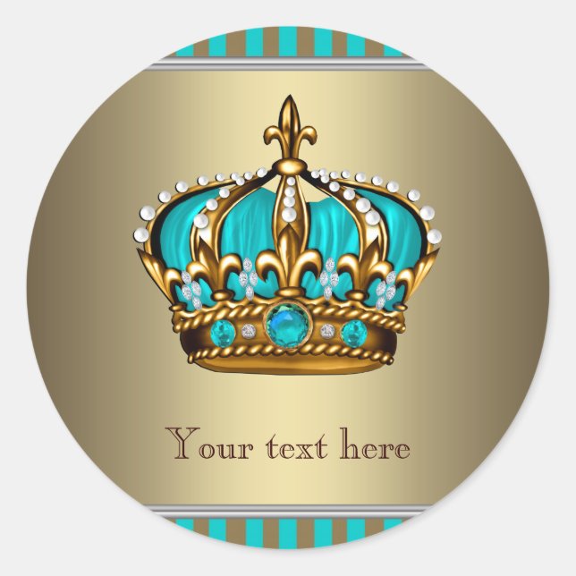 Sticker Rond Couronne bleu et or turquoise (Devant)