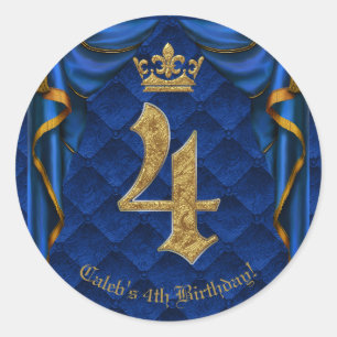 Sticker Rond Couronne bleue royale et dorée QUATRE 4 4ème fête 
