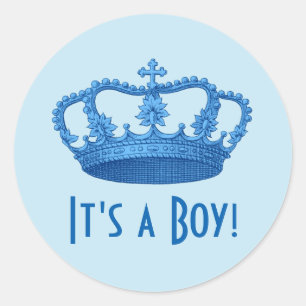 Sticker Rond Couronne bleue vintage A04 de baby shower ou de