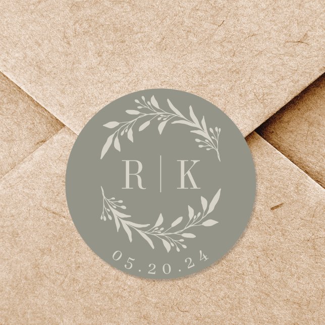 Sticker Rond Couronne botanique de sauge rustique Monogramme de (Créateur téléchargé)