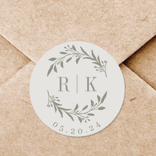 Sticker Rond Couronne botanique de sauge rustique Monogramme de (Créateur téléchargé)