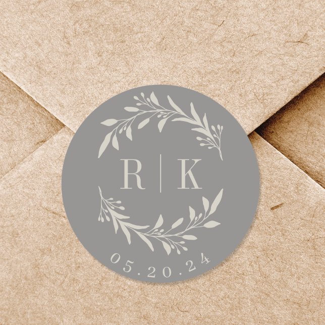 Sticker Rond Couronne botanique grise rustique de monogramme de (Créateur téléchargé)