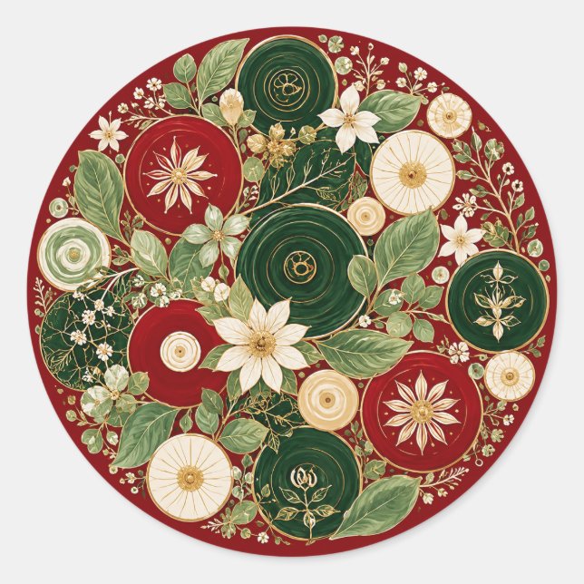 Sticker Rond Couronne Botanique Rouge Écarlate (Devant)