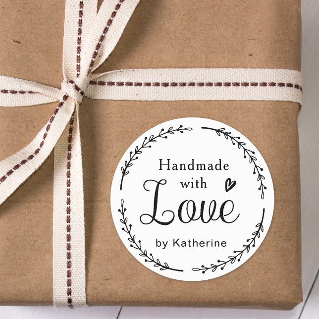 Sticker Rond Couronne botanique rustique faite à la main avec a (Créateur téléchargé)