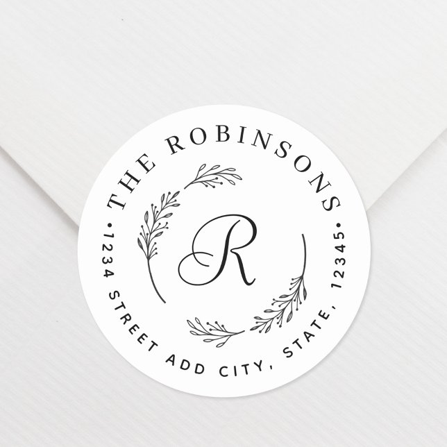 Sticker Rond Couronne botanique rustique Monogramme Adresse de  (Créateur téléchargé)