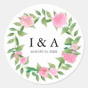 Sticker Rond Couronne chic avec Monogramme et Mariage Date