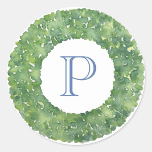 Sticker Rond Couronne circulaire de verdure hivernale Monogramm