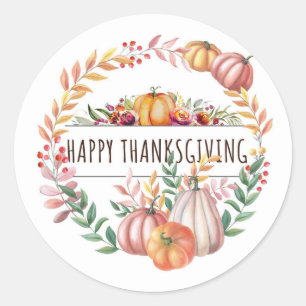 Sticker Rond couronne citrouille feuillue bon thanksgiving