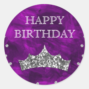 Sticker Rond Couronne d'anniversaire en acrylique violet et pai