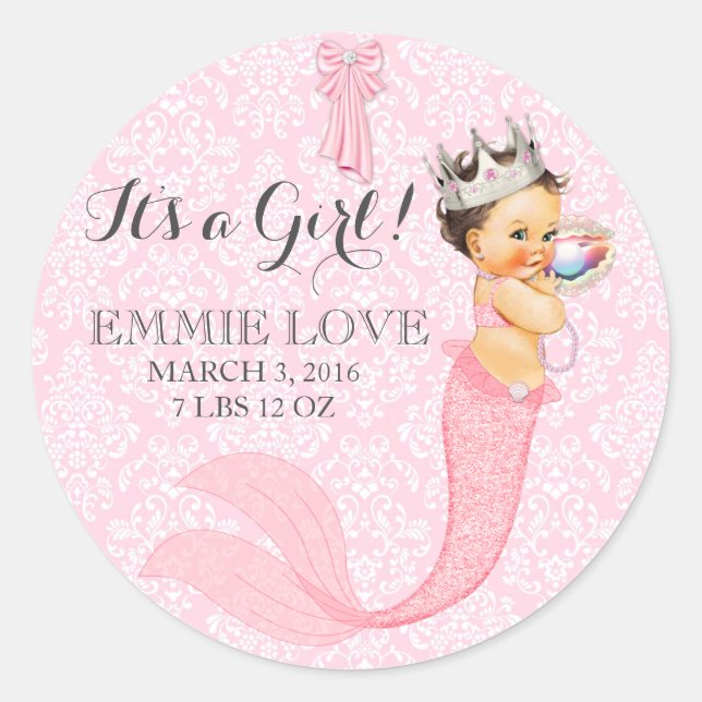 Sticker Rond Couronne d'annonce de princesse sirène pour bébé f (Devant)