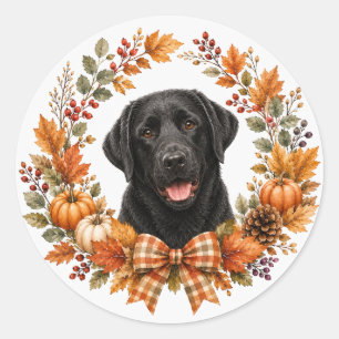 Sticker Rond Couronne d'automne de Labrador noir