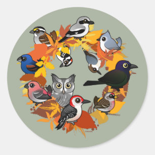 Sticker Rond Couronne d'automne d'oiseaux d'Amérique du Nord