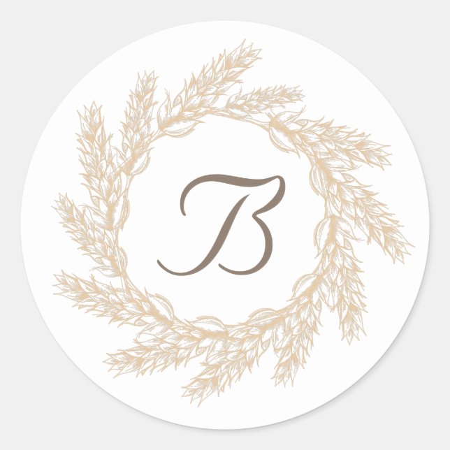 Sticker Rond Couronne de blé rustique de ferme | Monogramme (Devant)